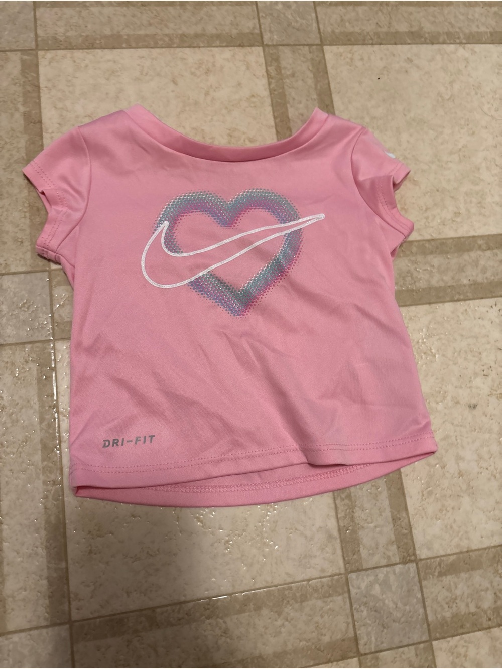 Nike Pink Girls' Short Sleeve Dri-FIT Top with Heart Swoosh
